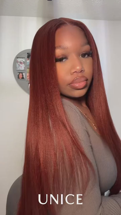 Reddish brown wigs Kinky Straight Wig 4x4 Closure human hair wig human hair 13x4 HD lace frontal human hair wig Colored Wigs