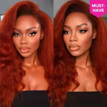 Reddish brown wigs Kinky Straight Wig 4x4 Closure human hair wig human hair 13x4 HD lace frontal human hair wig Colored Wigs