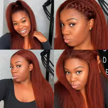 Reddish brown wigs Kinky Straight Wig 4x4 Closure human hair wig human hair 13x4 HD lace frontal human hair wig Colored Wigs
