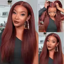 Reddish brown wigs Kinky Straight Wig 4x4 Closure human hair wig human hair 13x4 HD lace frontal human hair wig Colored Wigs