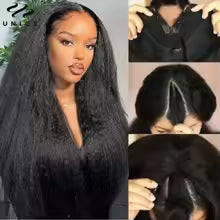 V Part Wigs Human Hair 100% Straight Human Hair Wigs No Leave Out No Sew-In Glueless 220 Density Natural Black Beginner Friendly